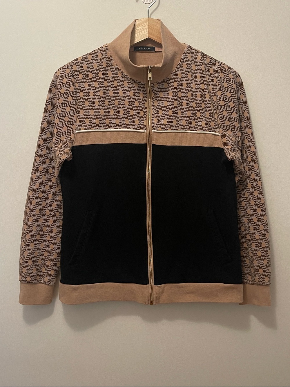 Amisu Beige and Black Patterned Zip Track Jacket